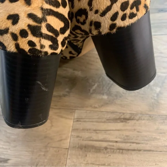 Halogen Alexa Calf Hair Leopard Print Block Heel Ankle Booties - Picture 9 of 12